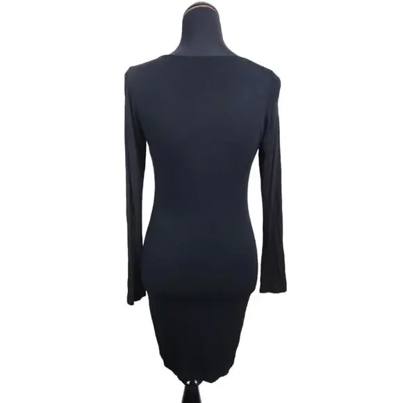 Lulu's Dress Size Large Lace Up Front Bodycon Long Sleeve Black Mini Dress - Picture 2 of 8